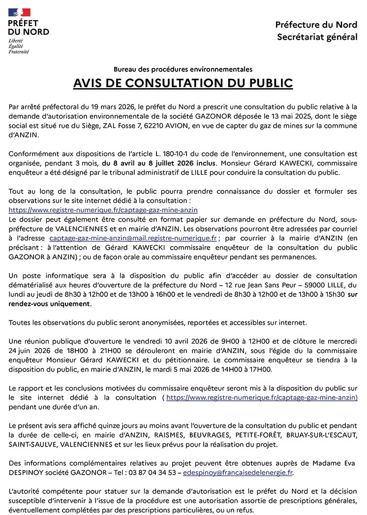 Avis de consultation publique Gazonor